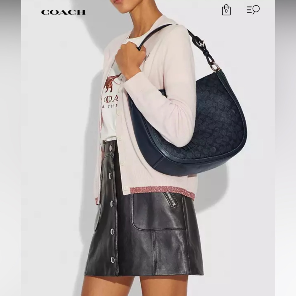 Coach Sutton Hobo Leather Bag Charcoal/Navy/Gold - Picture 14 of 14